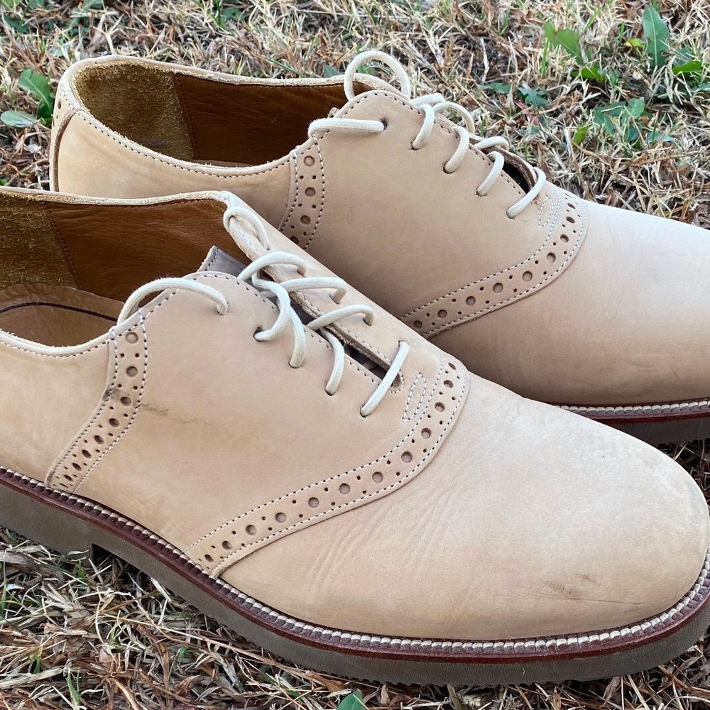 HS TRASK Oxford Derby Shoes Mens 8 Womens 10 Tan Leather Lace Up - Picture 2 of 9